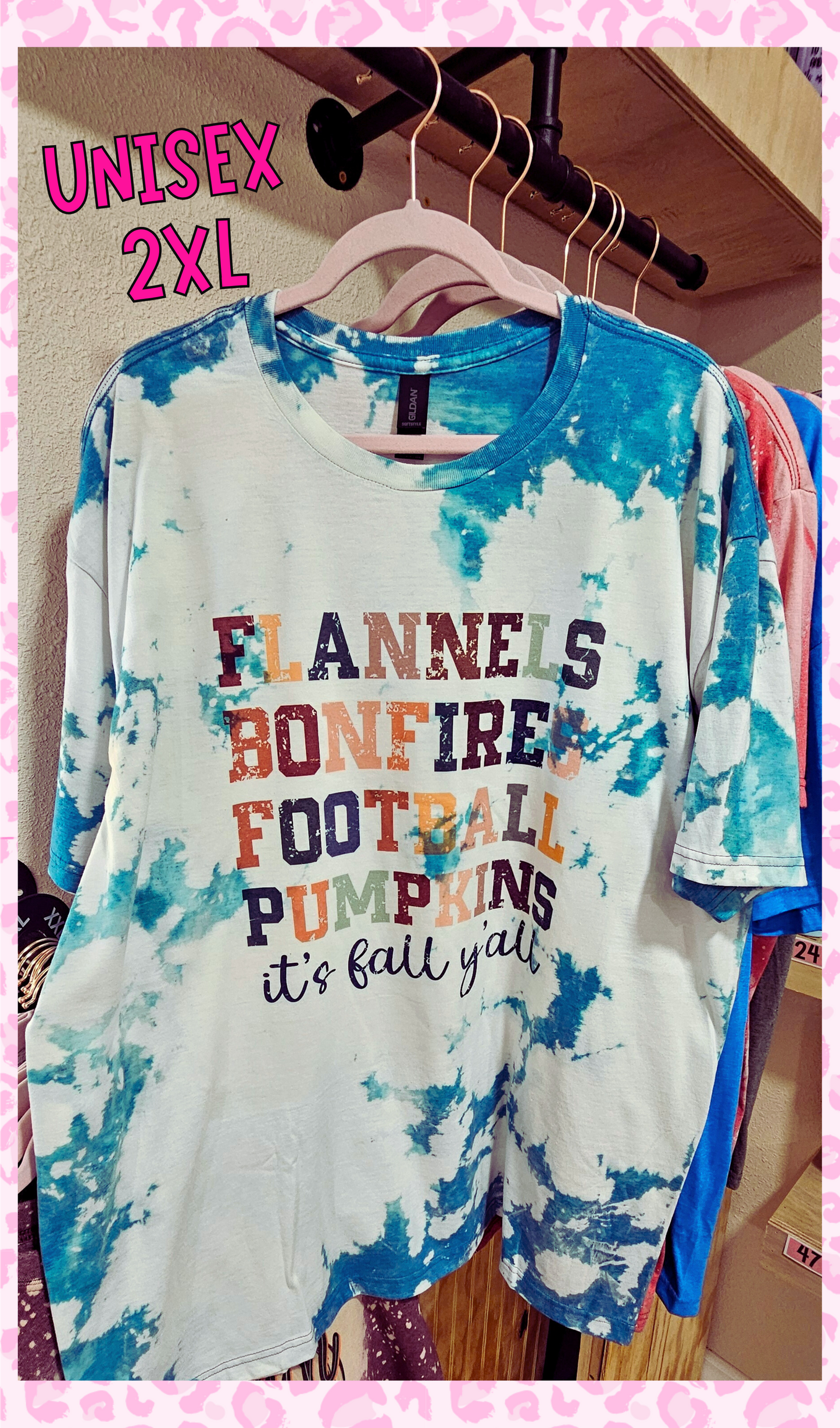 FLANNEL BONFIRES FOOTBALL PUMPKINS IT'S FALL Y'ALL BLEACHED TEE