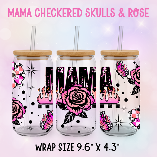 CHECKERED MAMA SKULLS ROSES & BUTTERFLIES UV CUP WRAP
