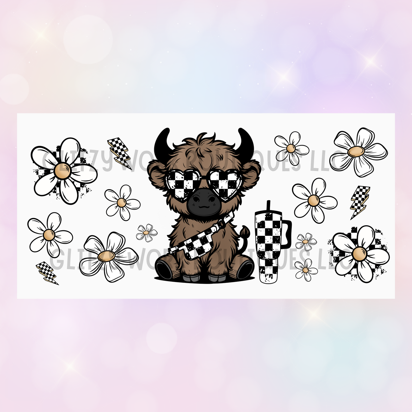 HIGHLAND COW CHECKERED DAISY UV CUP WRAP
