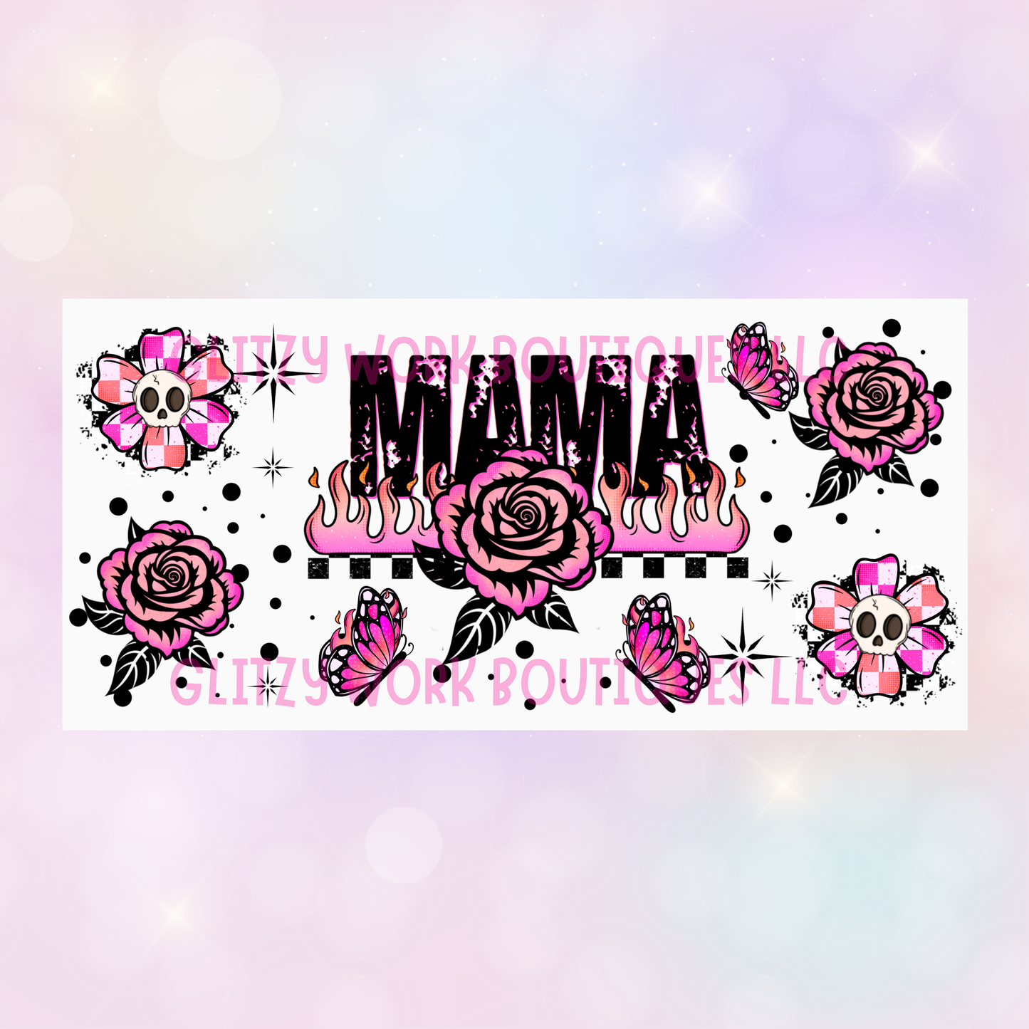 CHECKERED MAMA SKULLS ROSES & BUTTERFLIES UV CUP WRAP