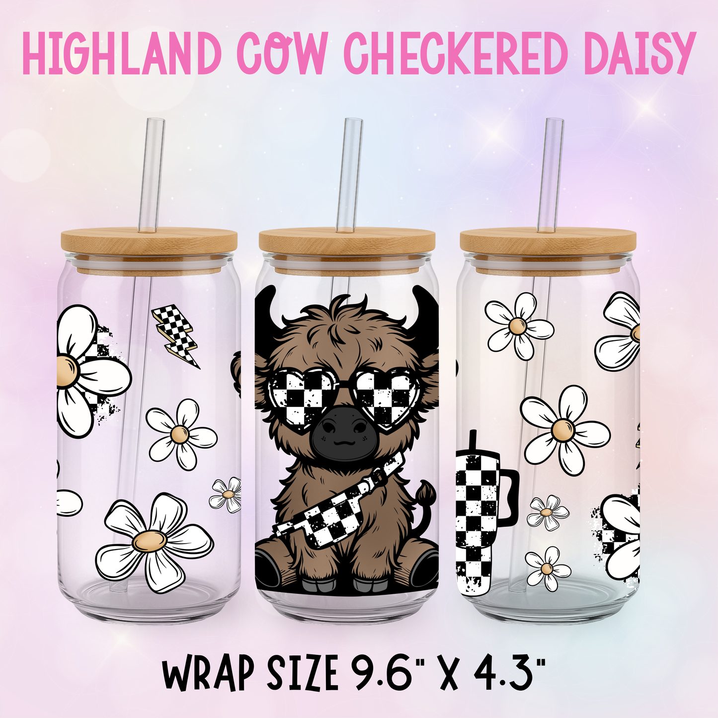 HIGHLAND COW CHECKERED DAISY UV CUP WRAP