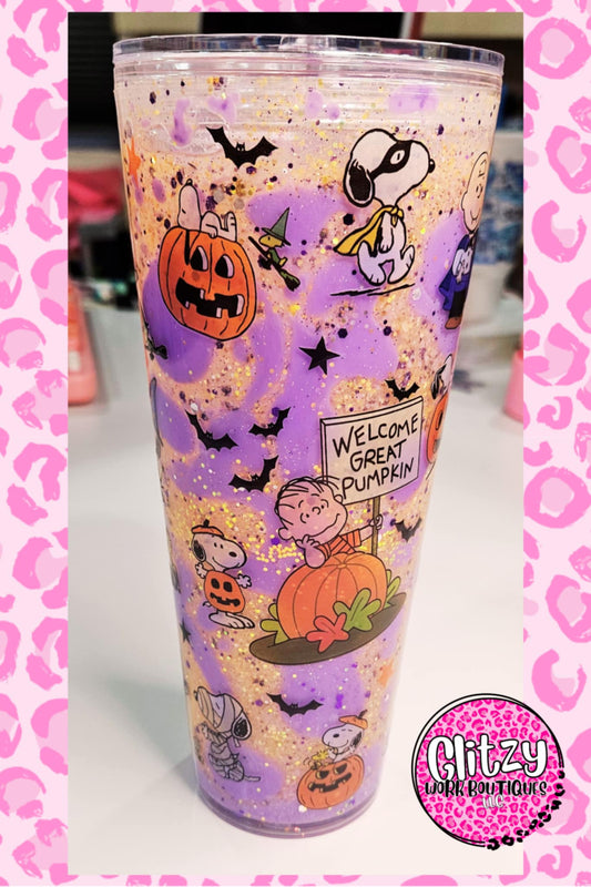 24oz GREAT BIG PUMPKIN DUAL LAVA DRIP SNOW GLOBE TUMBLER