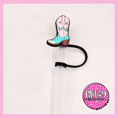 PINK & TEAL COWGIRL BOOT STRAW TOPPER