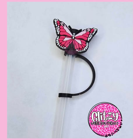 PINK BUTTERFLY STRAW TOPPER
