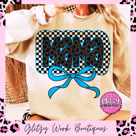 BOY MAMA LEOPARD & CHECKERED COQUETTE BOW PRINTED APPAREL