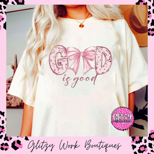 GOD IS GOOD FLORAL COQUETTE BOW PRINTED APPAREL