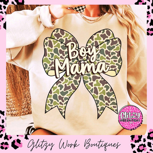 BOY MAMA CAMOFLAUGE COQUETTE BOW PRINTED APPAREL
