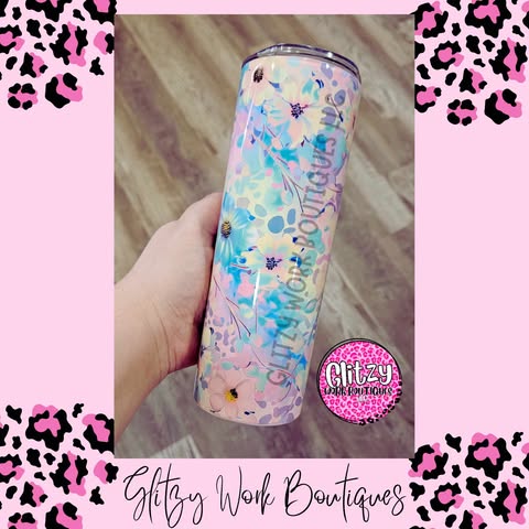 HOLOGRAPHIC FLORAL TUMBLER