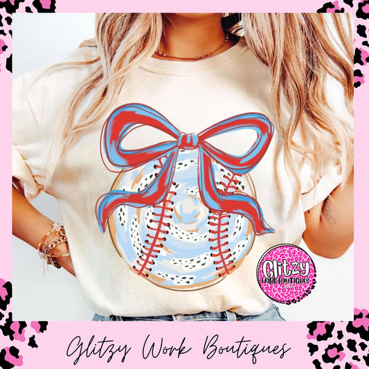 BRUSHSTROKE BASEBALL COQUETTE BOW PRINTED APPAREL