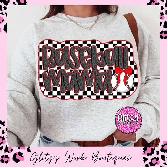 BASEBALL MAMA LEOPARD COQUETTE BOW PRINTED APPAREL