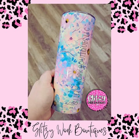 HOLOGRAPHIC FLORAL TUMBLER
