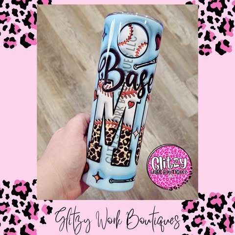 BASEBALL MOM LEOPARD BOW TUMBLER