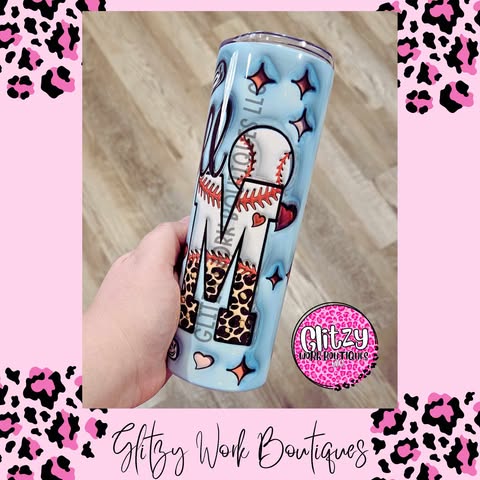 BASEBALL MOM LEOPARD BOW TUMBLER