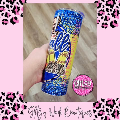 SOFTBALL MAMA LEOPARD LIGHTNING BOLT TUMBLER