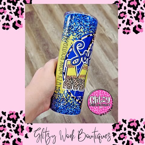 SOFTBALL MAMA LEOPARD LIGHTNING BOLT TUMBLER