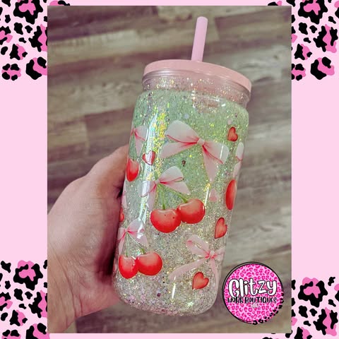 CHERRY & COQUETTE BOWS SNOW GLOBE TUMBLER