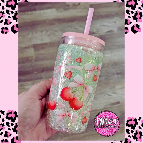 CHERRY & COQUETTE BOWS SNOW GLOBE TUMBLER