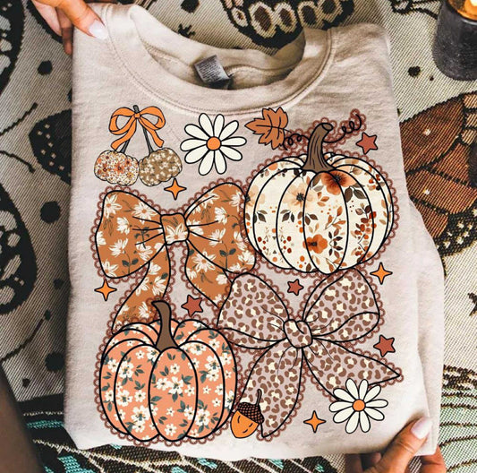 PUMPKIN DAISY COQUETTE BOW PRINTED APPAREL