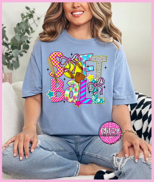 SOFTBALL BRUSHSTROKE NEON PRINTED APPAREL