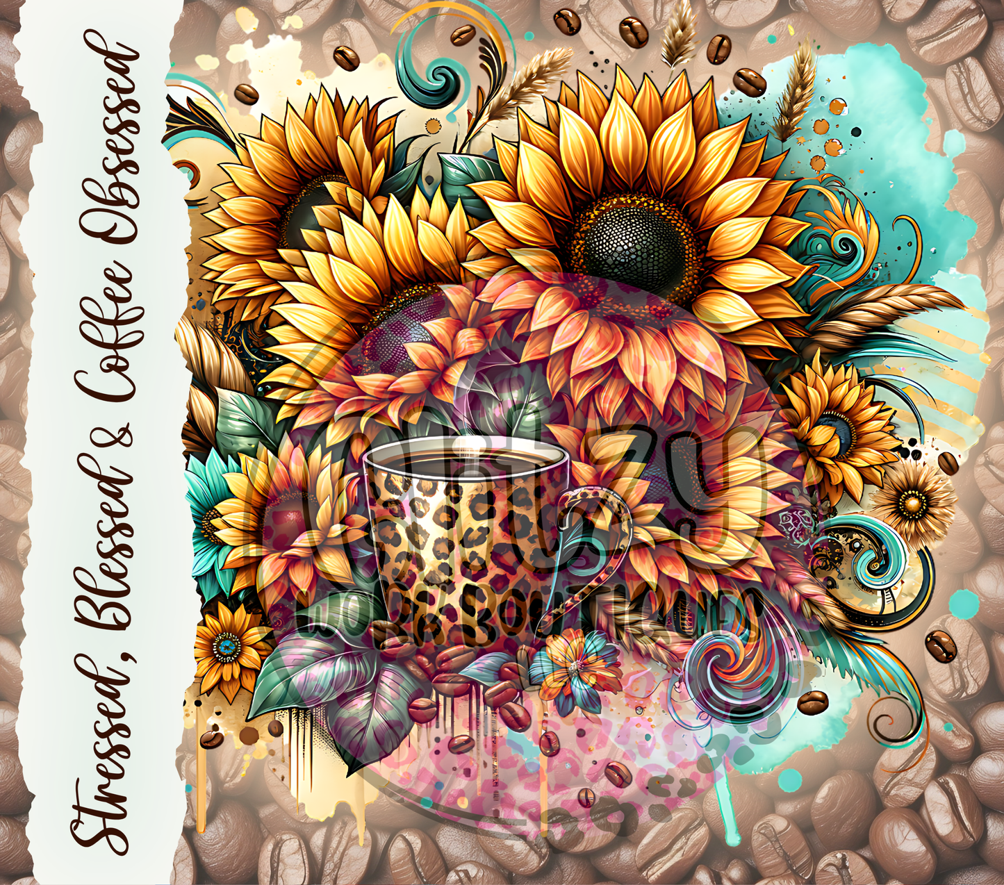 STRESSED, BLESSED, & COFFEE OBSESSED SUBLIMATION TUMBLER TRANSFER