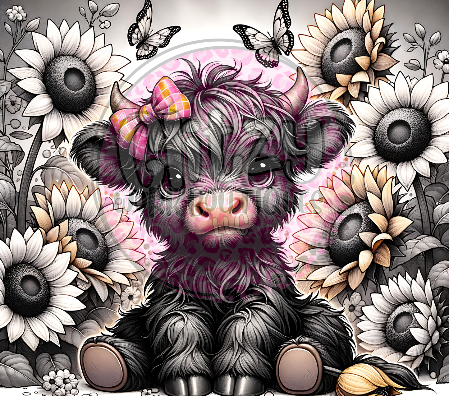 BLACK HIGHLAND COW SUNFLOWER SUBLIMATION TUMBLER TRANSFER