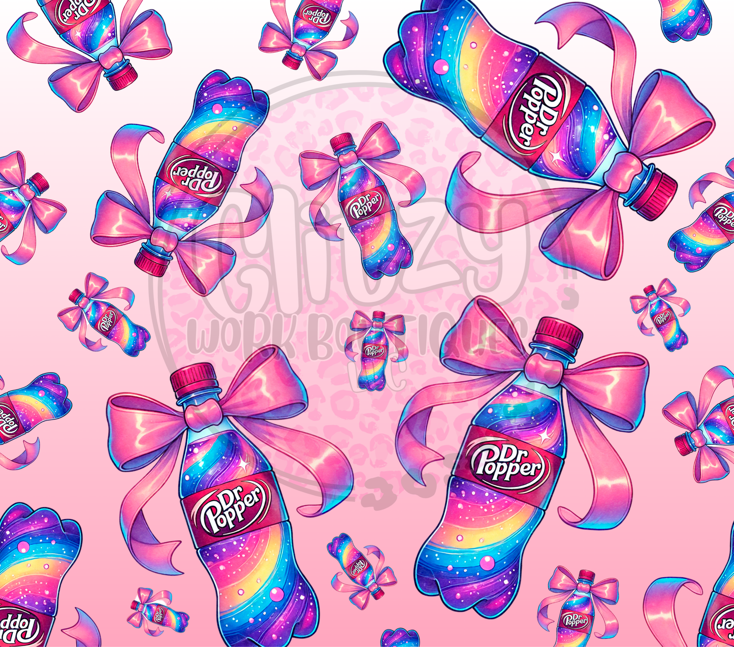 DR POPPER COLORFULL PINK OMBRED COQUETTE BOW SUBLIMATION TUMBLER TRANSFER