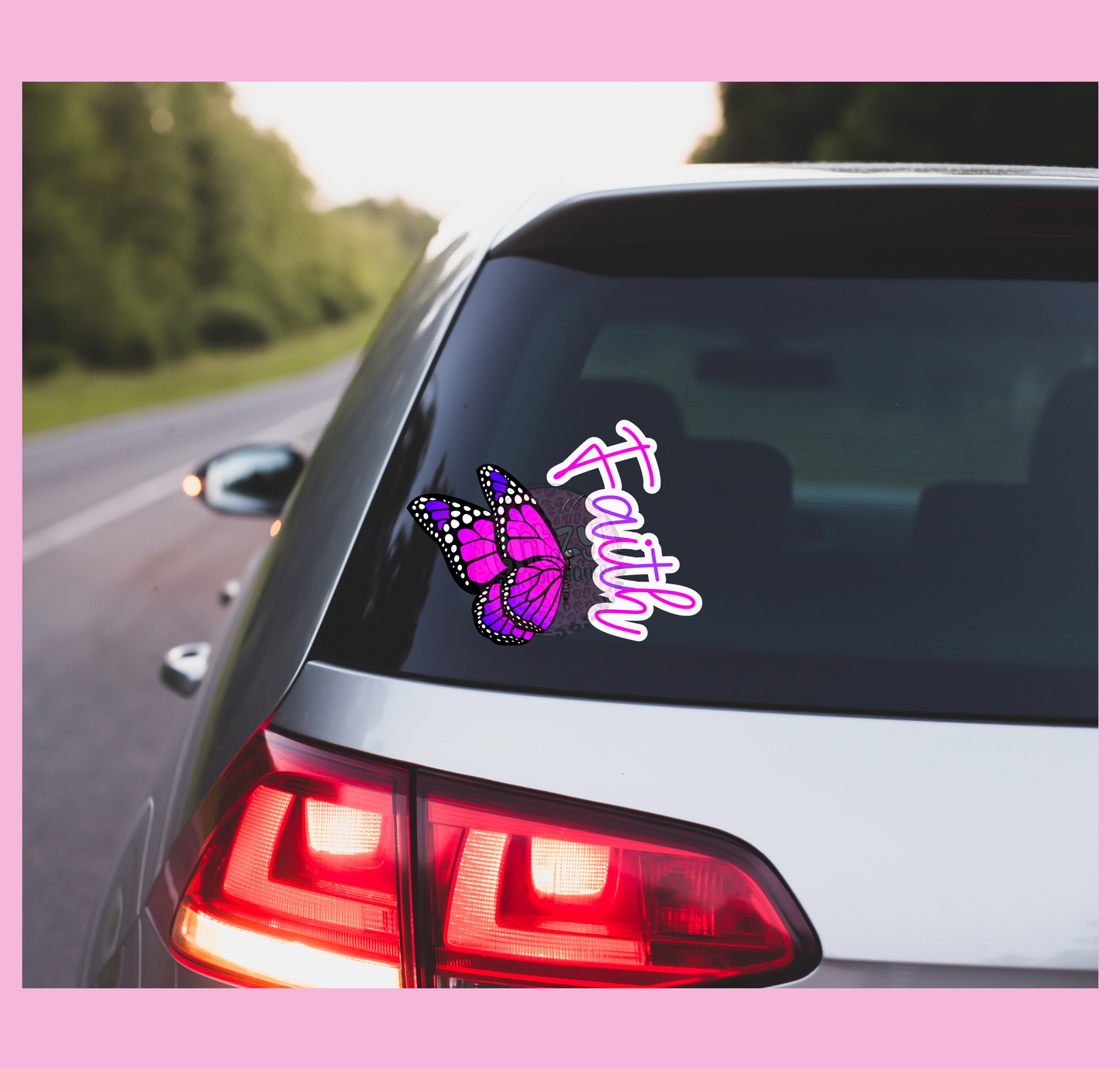 FAITH BUTTERFLY PINK & PURPLE UV CAR WINDOW DECAL