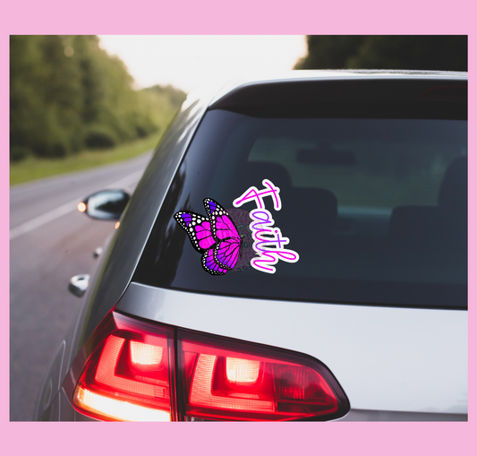 FAITH BUTTERFLY PINK & PURPLE UV CAR WINDOW DECAL