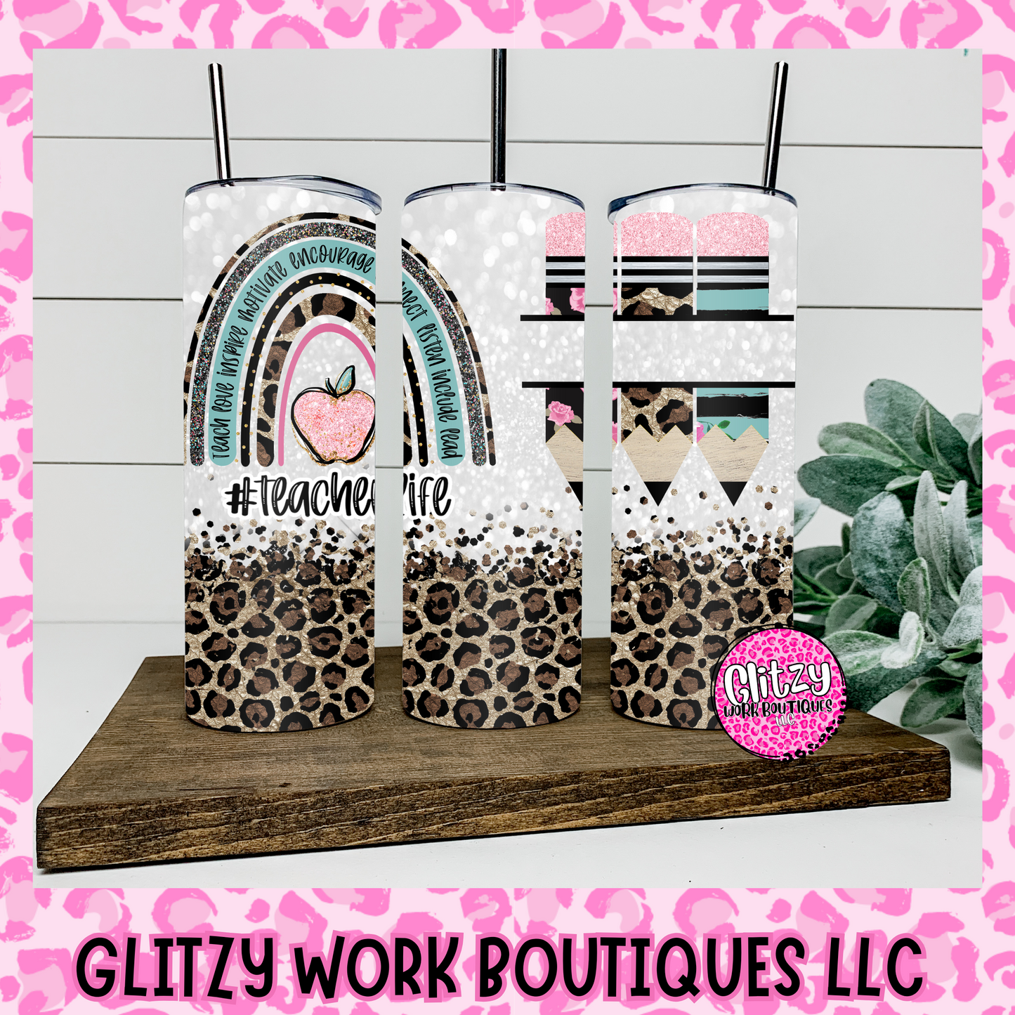 TEACHER LIFE LEOPARD RAINBOW TUMBLER