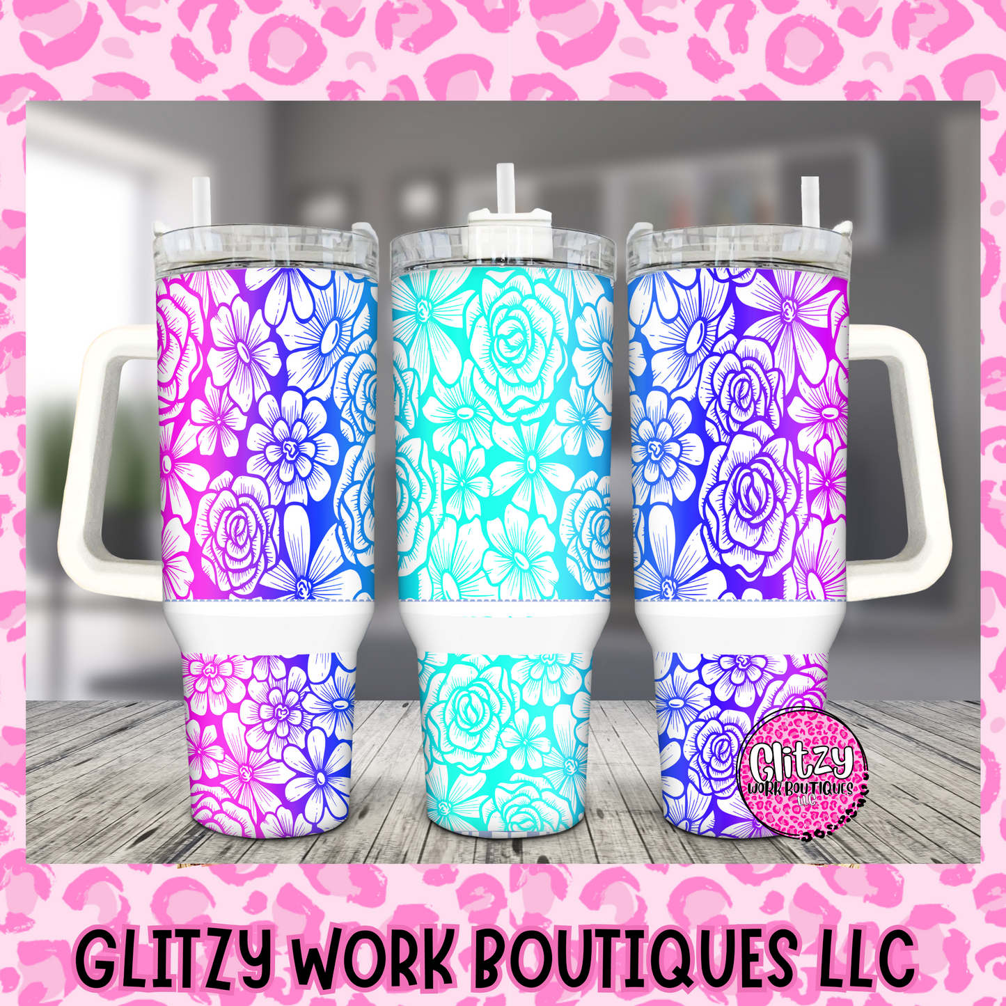 FLORAL COLORFUL OMBRE 40oz TUMBLER