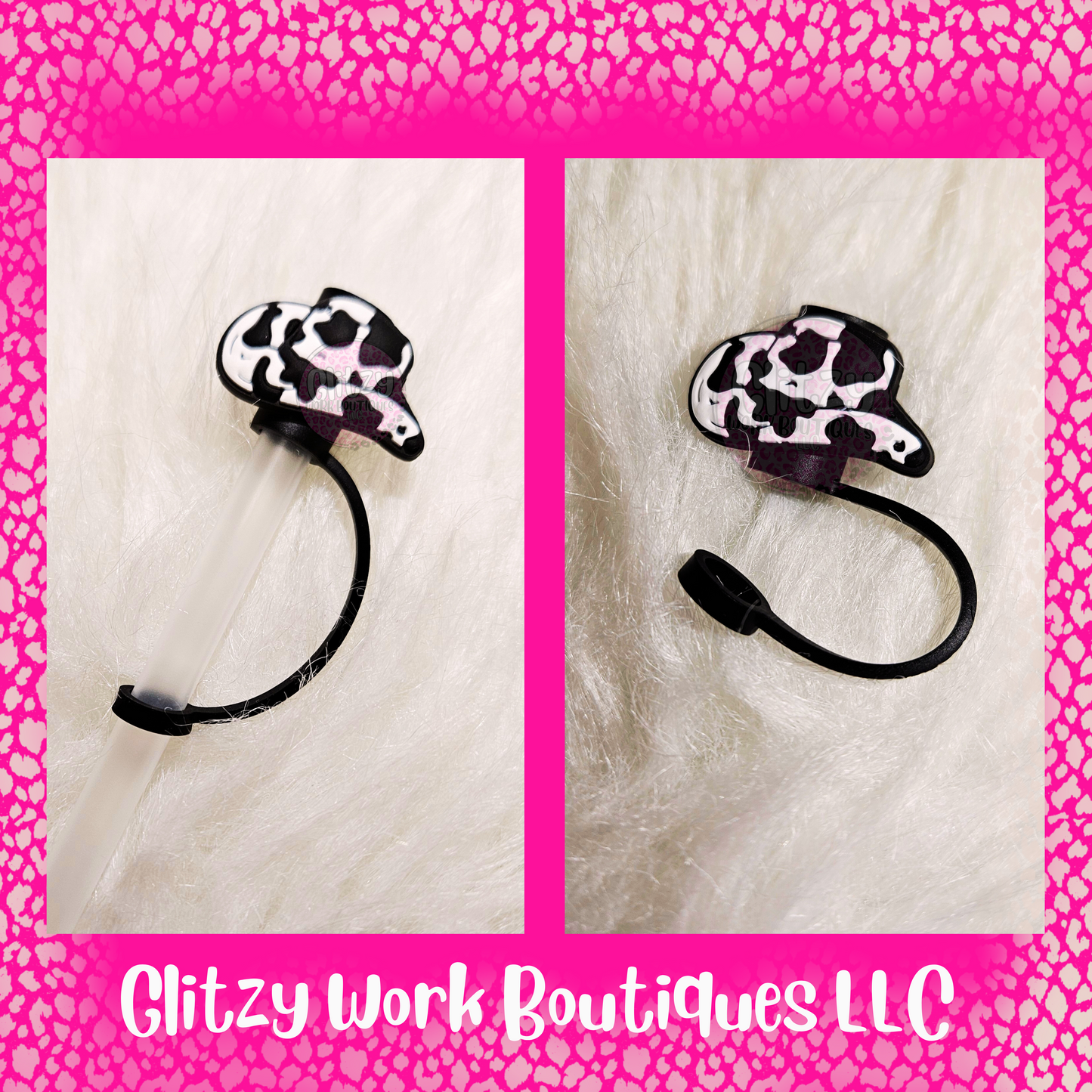 COWGIRL HAT COWPRINT STRAW TOPPER