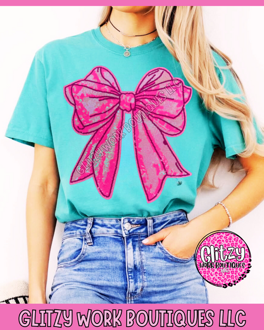 HOT PINK COQUETTE BOW PATCHED APPAREL
