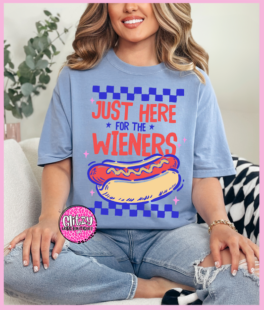 JUST HERE FOR THE WIENERS PRINTED APPAREL