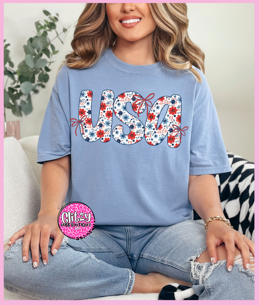 USA FLORAL COQUETTE BOW PRINTED APPAREL