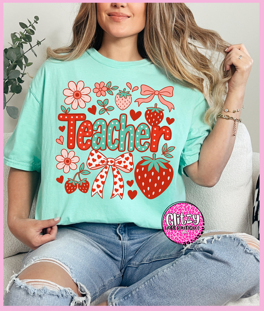 PREPPY TEACHER STRAWBERRY PRINTED APPAREL