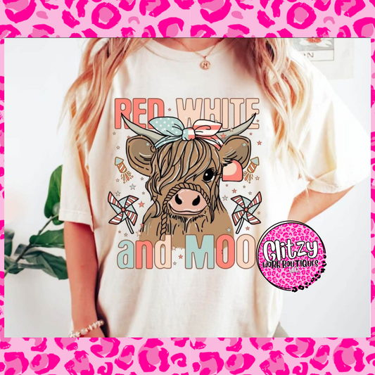 RED WHITE AND MOO TEE