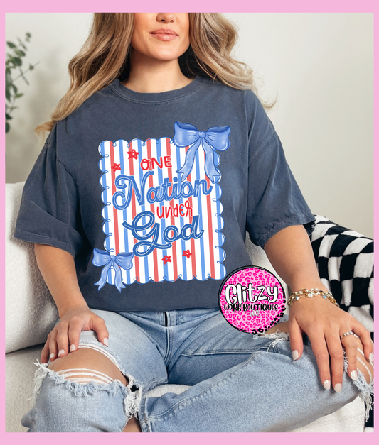 ONE NATION UNDER GOD COQUETTE BOW PRINTED APPAREL