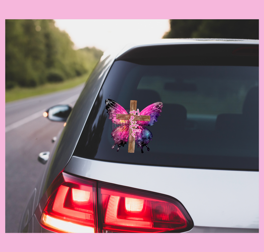 RELIGIOUS FAITH BUTTERFLY UV CAR WINDOW DECAL
