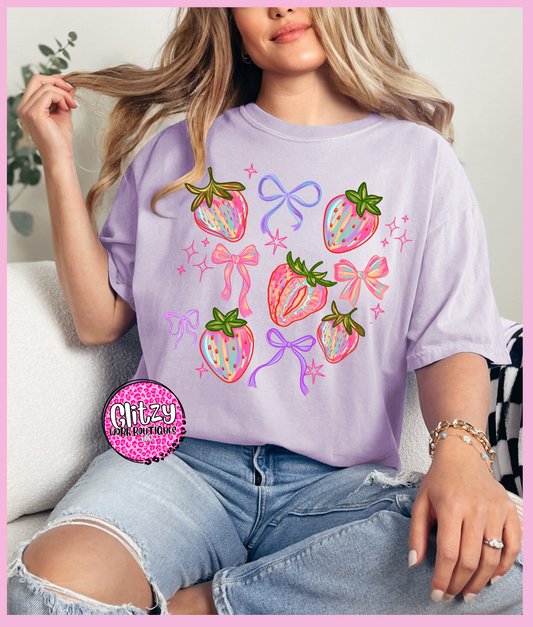 STRAWBERRIES & COQUETTE BOWS PRINTED APPAREL