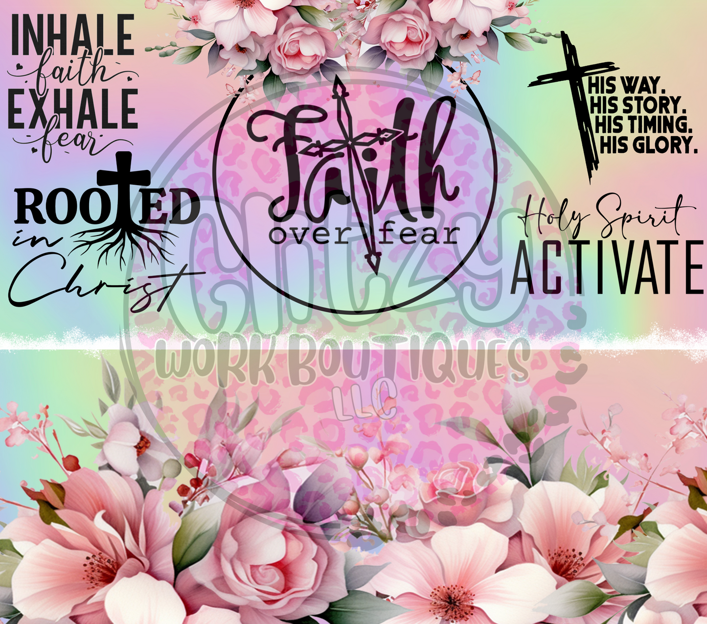 FAITH OVER FEAR PASTEL FLORAL SUBLIMATION TUMBLER TRANSFER