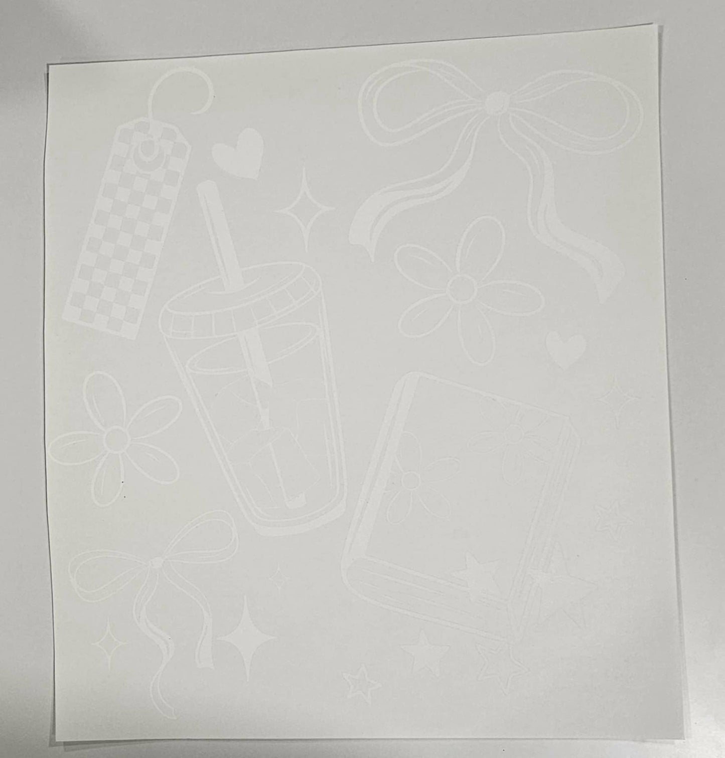 BOOKS & ICED COFFEE GIRLY COQUETTE BOW (WHITE PRINT)
