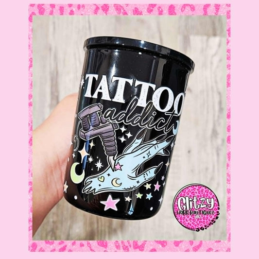 TATTOO ADDICT GLASS CAN
