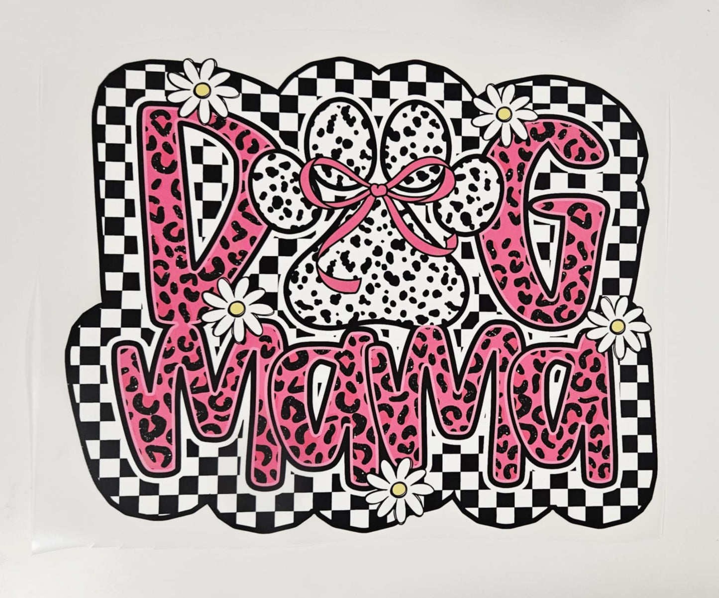 CHECKERED DOG MAMA PINK LEOPARD DAISY