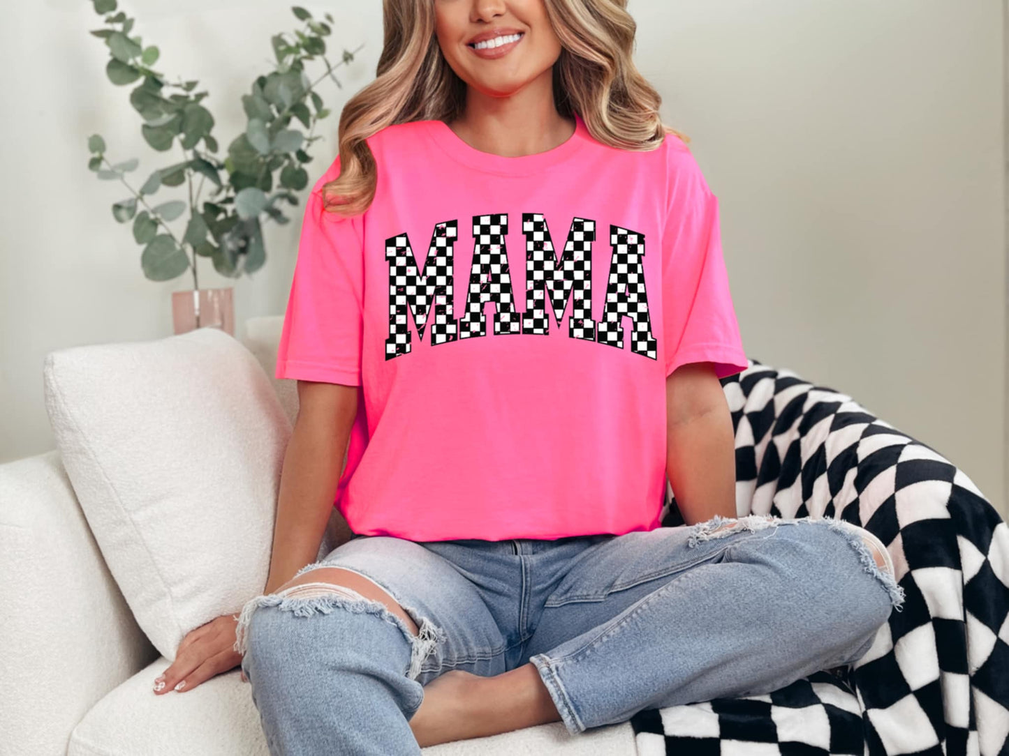 CHECKERED MAMA BLACK & WHITE PRINTED APPAREL