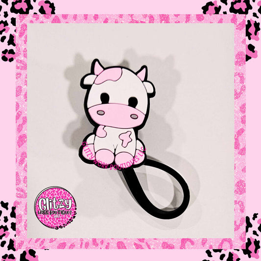 CUTE PINK COW STRAW TOPPER