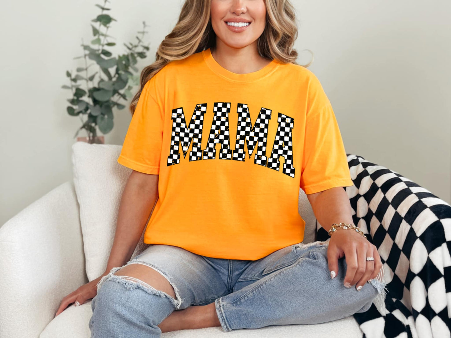 CHECKERED MAMA BLACK & WHITE PRINTED APPAREL