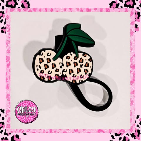 LEOPARD CHERRY STRAW TOPPER
