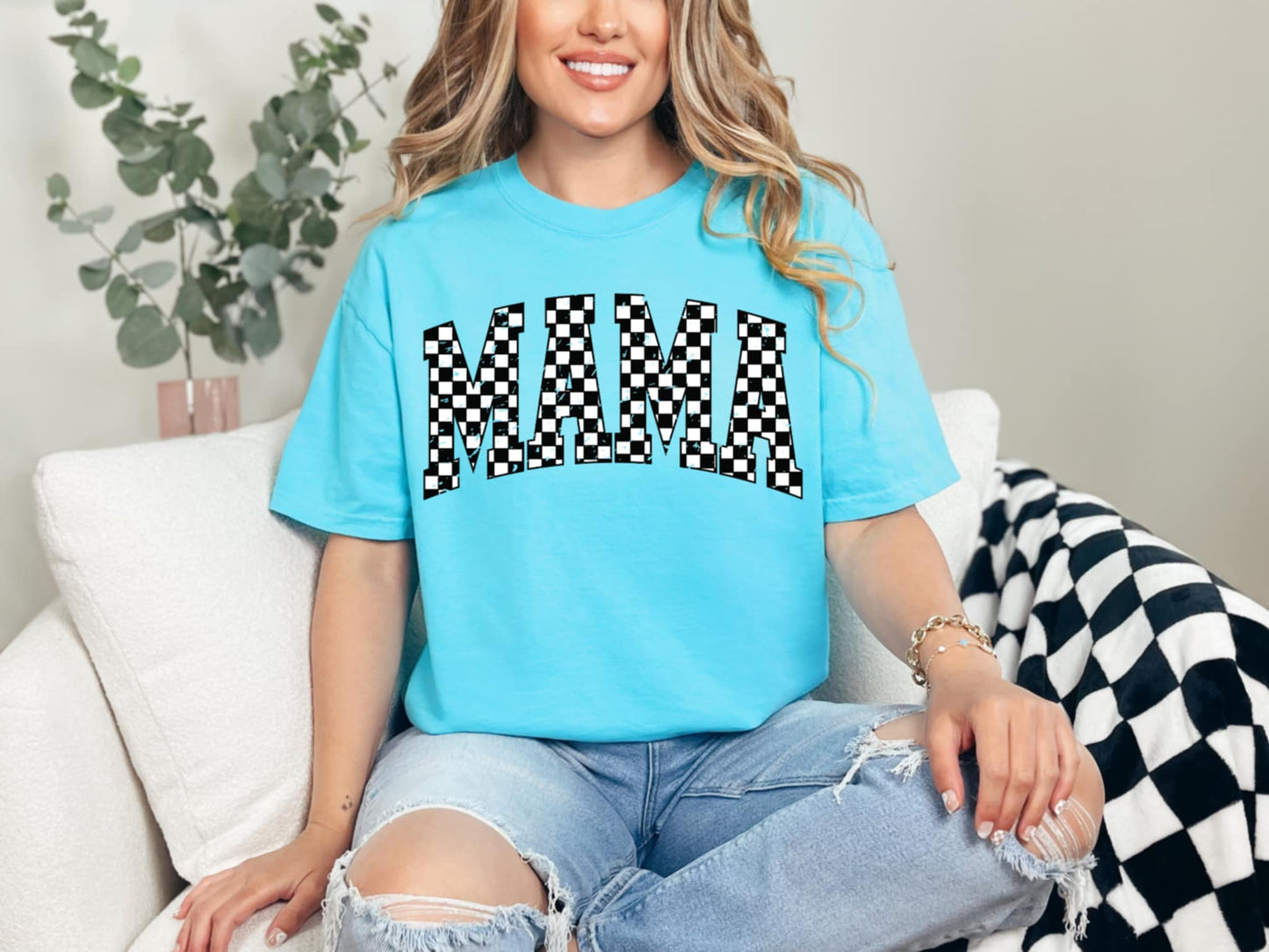 CHECKERED MAMA BLACK & WHITE PRINTED APPAREL
