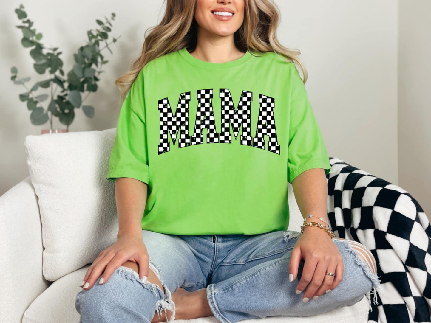 CHECKERED MAMA BLACK & WHITE PRINTED APPAREL