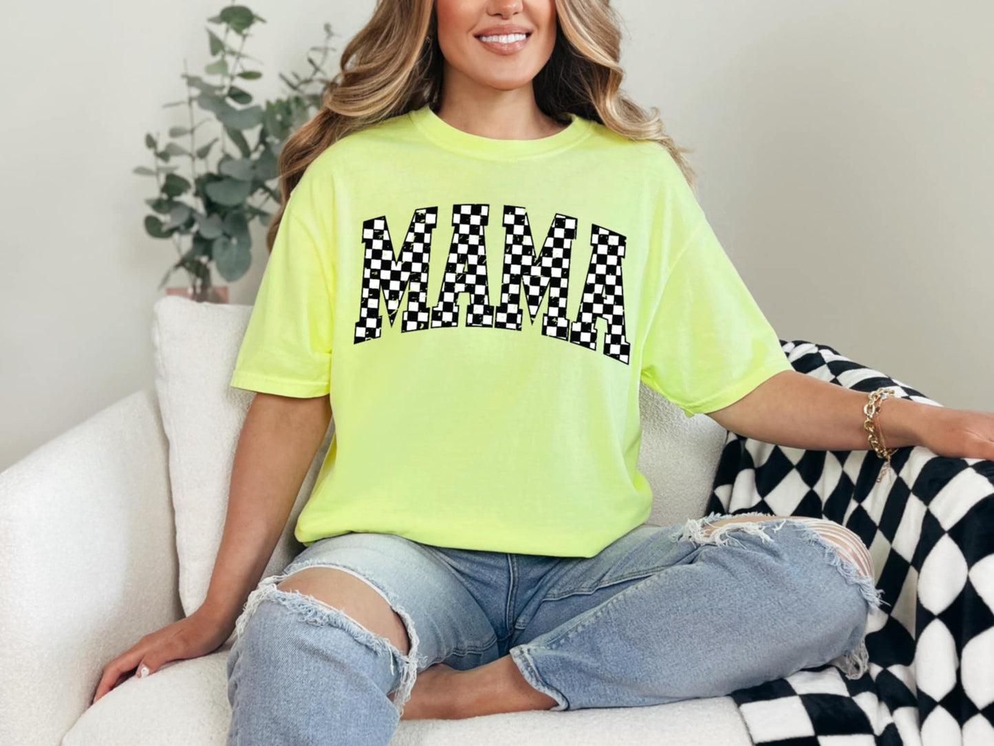 CHECKERED MAMA BLACK & WHITE PRINTED APPAREL